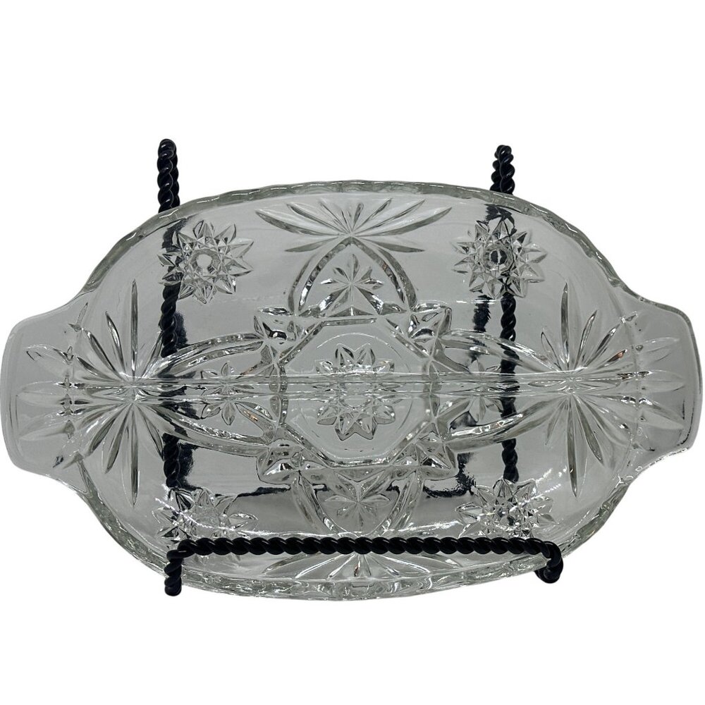 VTG Anchor Hocking‎ EAPC Star oDavid Divided Relish Dish Clear Pressed Glass 10"